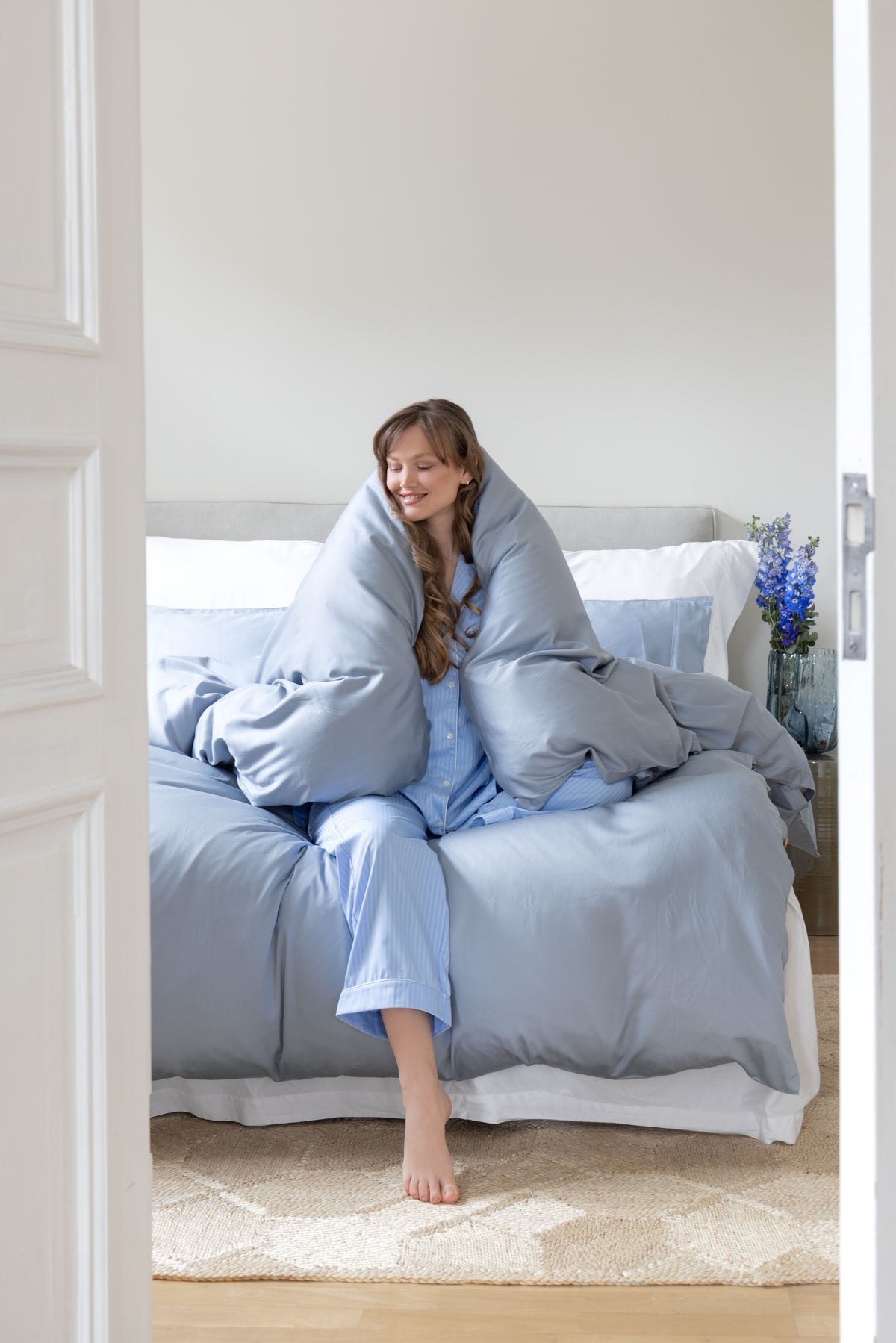 Tencel Blend Sengesett - himmelblå